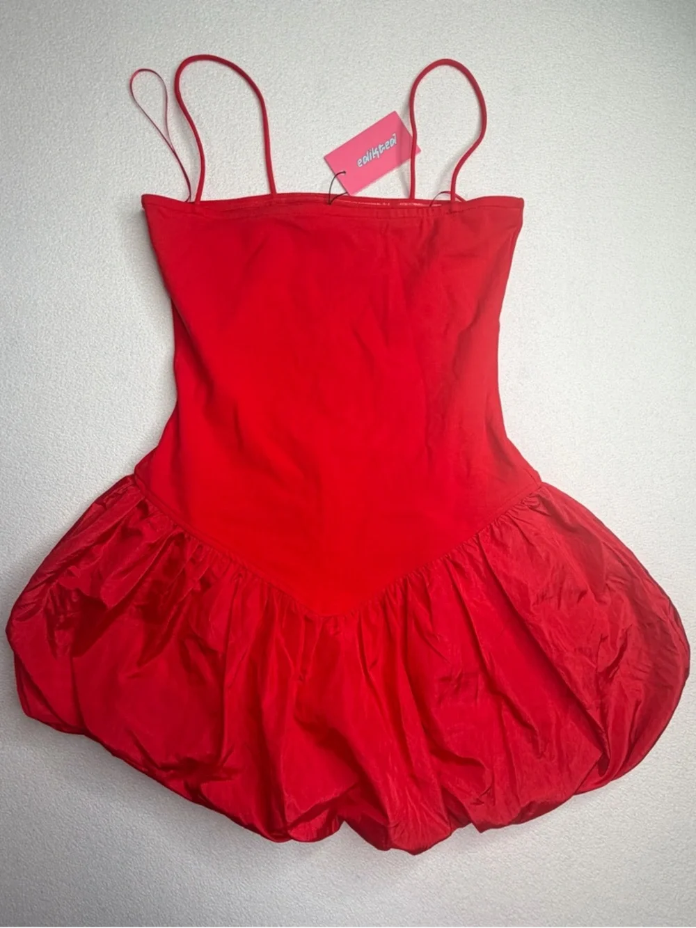 ✨NWT•Edikted Ribbed Bubble Skirt Mini Dress•Red - Picture 4 of 14